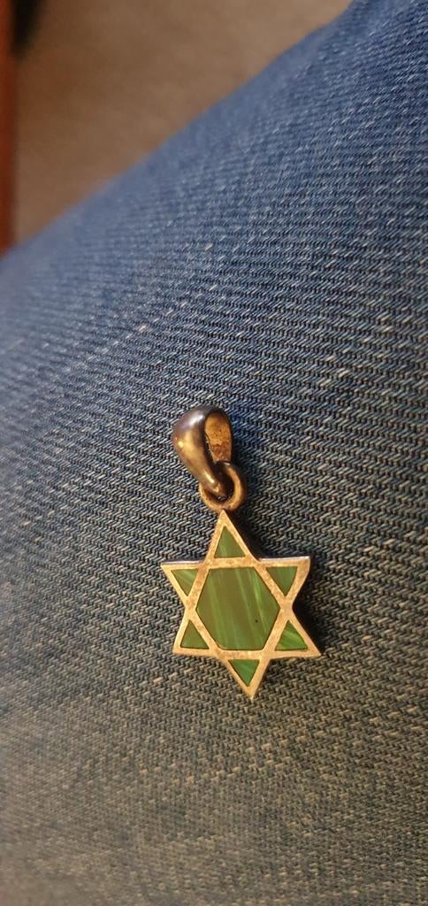 Zilveren davidster hanger met eliat salomon steen, Ophalen of Verzenden, Zilver, Hanger