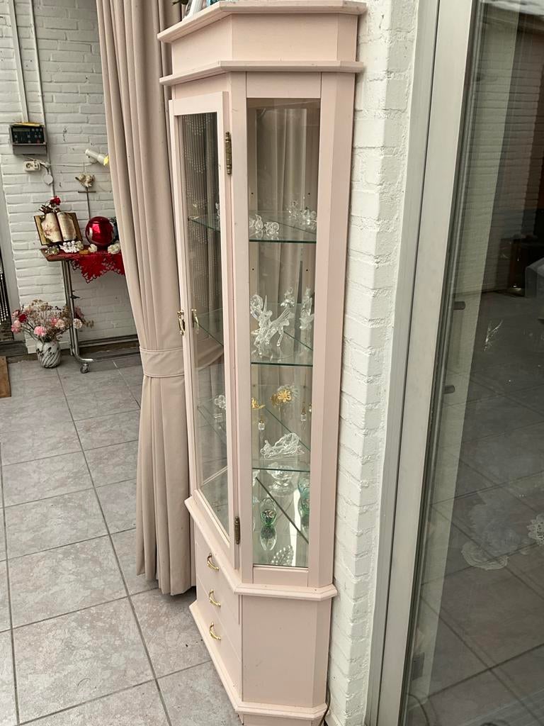 Roze swarovski vitrinekast met glazen planken Teab, Huis en Inrichting, Kasten | Vitrinekasten, Ophalen, 50 tot 100 cm, Met lade(s)