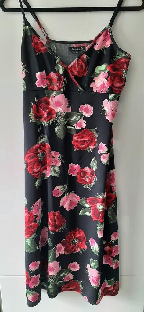 King Louie Jurk met Bloemenprint - Zwart/Rood, Kleding | Dames, Jurken, Maat 38/40 (M), Zwart, Ophalen of Verzenden, Zo goed als nieuw