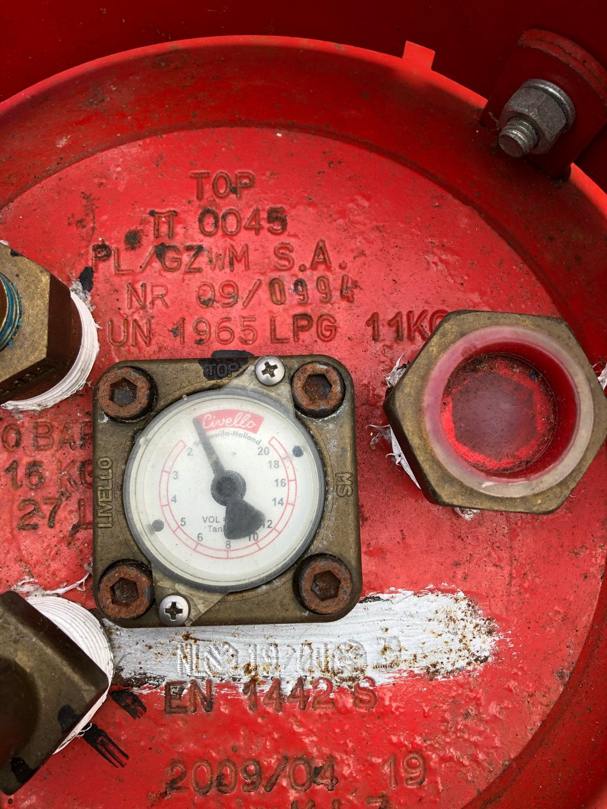 Rode LPG Gasfles 11KG met meter, Ophalen, Gebruikt