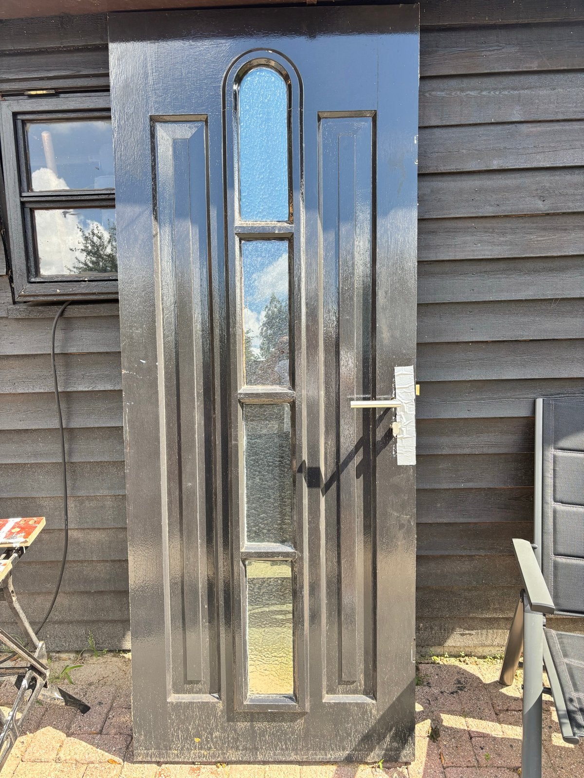 Hardhouten deur 2.11x83 met glas, Ophalen, Gebruikt, 80 tot 100 cm, 215 cm of meer