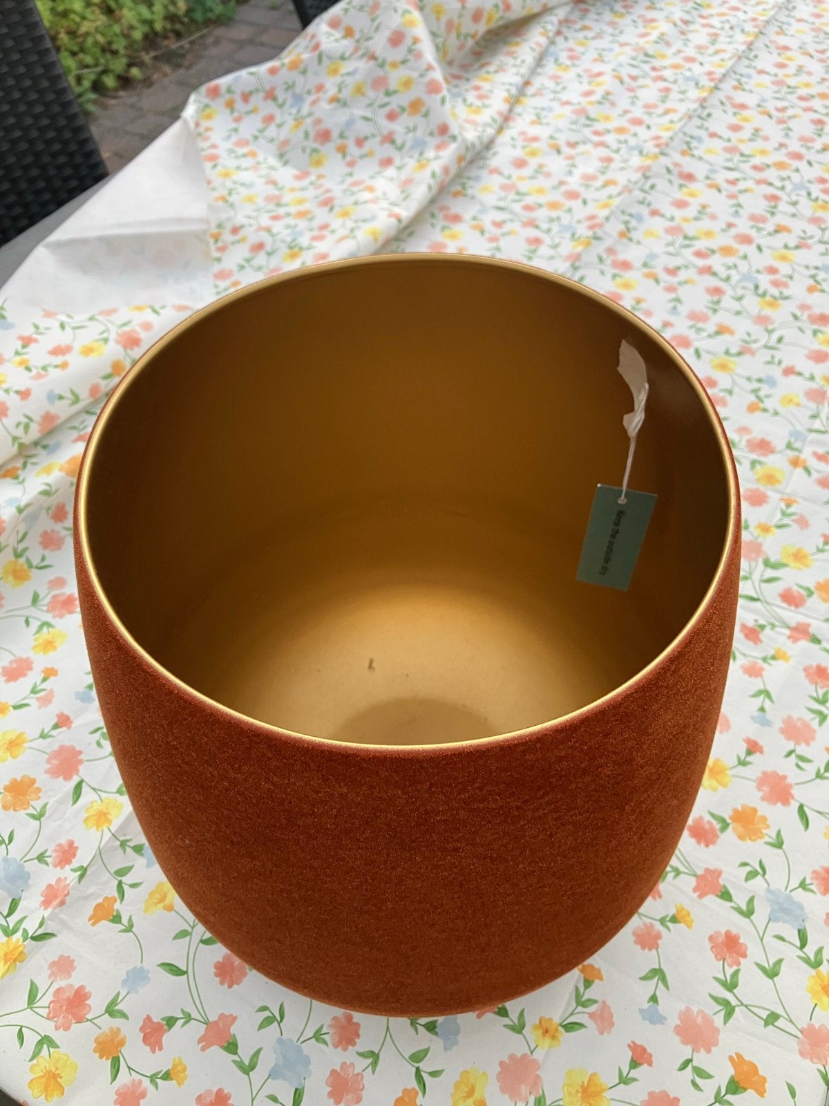 Nieuwe fluwelen bloempot, terracotta kleur, 25 tot 40 cm, Overige materialen, Rond, Ophalen of Verzenden