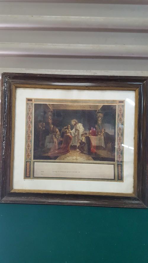 Schilderij / prent Heilige Communie 1939 in houten lijst met, Ophalen of Verzenden, 'T Olde Gre-j, Info@toldegrej.nl, Endepoelstraat 20f Didam