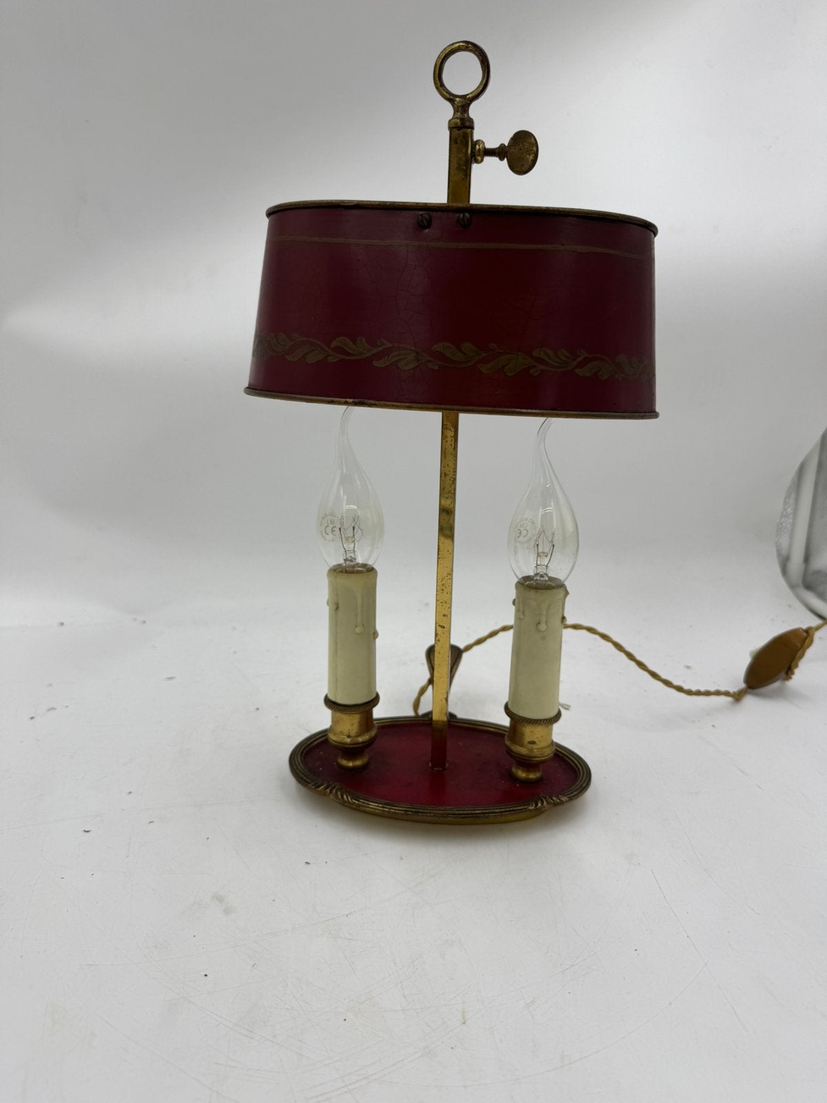 Klassieke Bouillotte Lamp met Rode Tôle Peinte Kap (35 cm), Ophalen of Verzenden