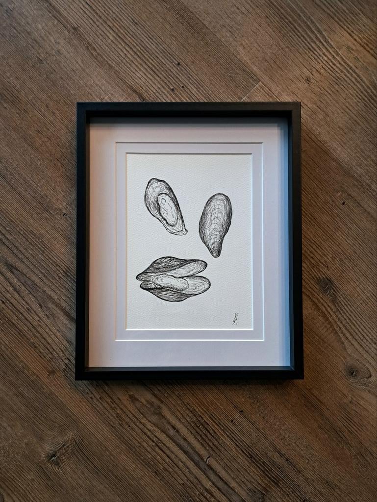 Illustratie mossels | Met zwarte lijst, Ophalen of Verzenden