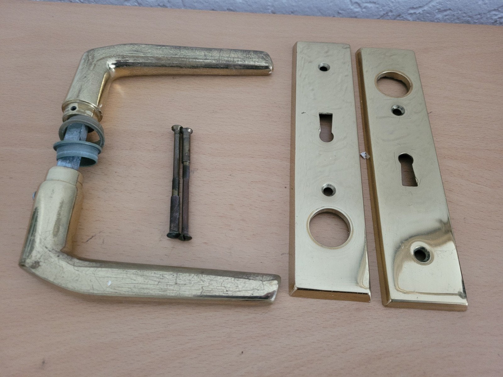 Gouden deurklinken met rozetten, Ophalen of Verzenden, Gebruikt, Koper of Messing, Klink of Kruk