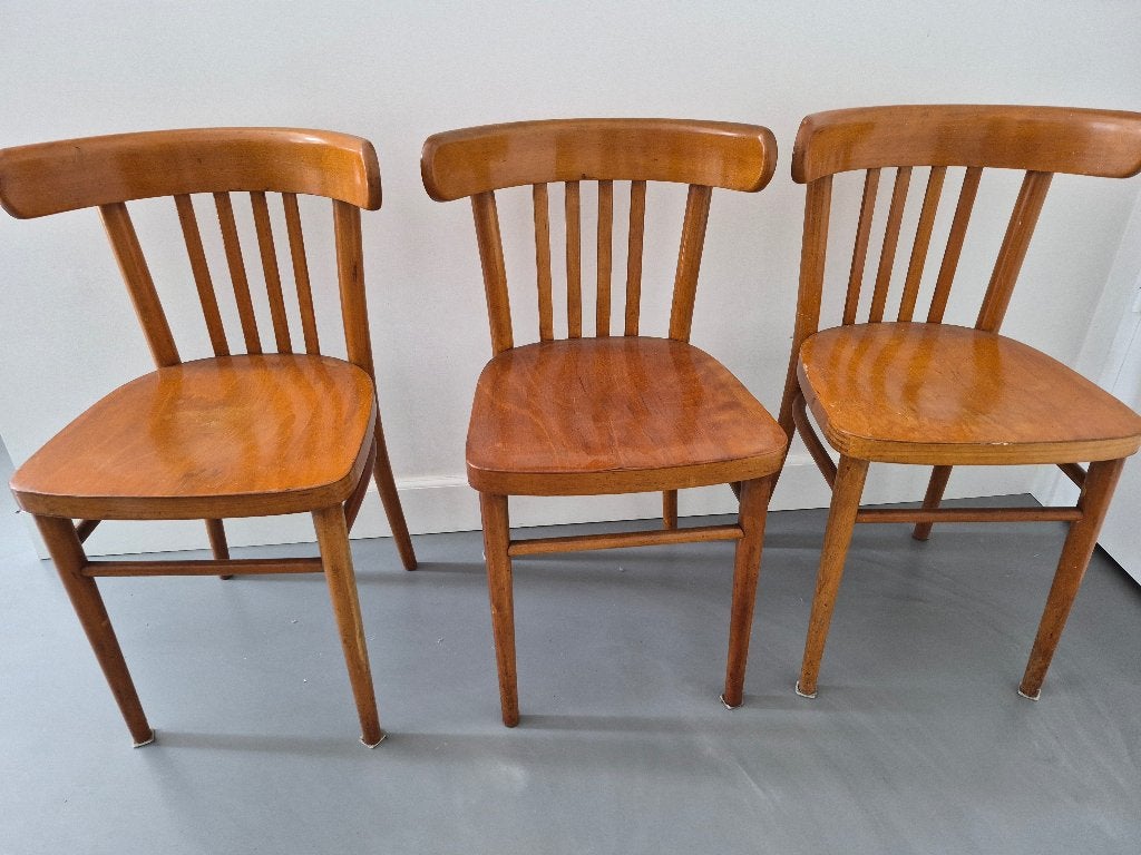 3 mooie vintage houten stoelen, cafestoelen, Huis en Inrichting, Stoelen, Ophalen, Gebruikt, Vintage, Hout