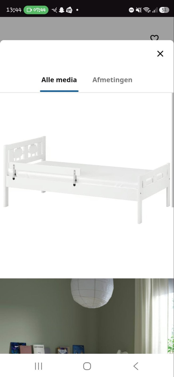 Wit kinderbed met uitvalbeveiliging, Ophalen, Gebruikt, Minder dan 140 cm, Matras