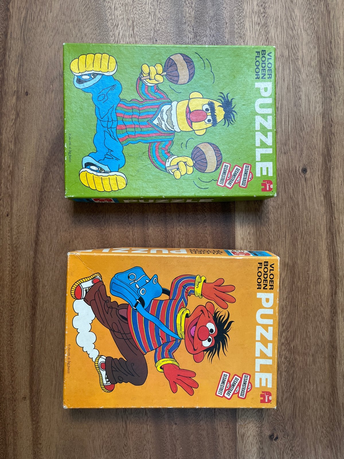 Vintage Sesamstraat Vloerpuzzels - Bert & Ernie (2 stuks), Ophalen of Verzenden, Minder dan 10 stukjes, Gebruikt, 2 tot 4 jaar