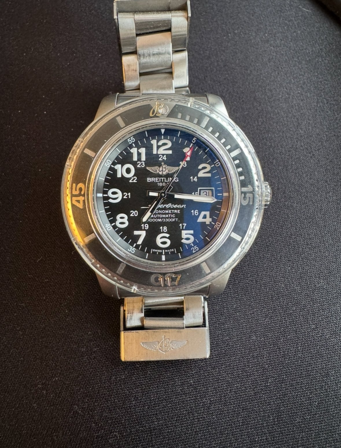 Breitling Superocean 44 - Zo goed als nieuw, Staal, Breitling, Polshorloge, Ophalen of Verzenden
