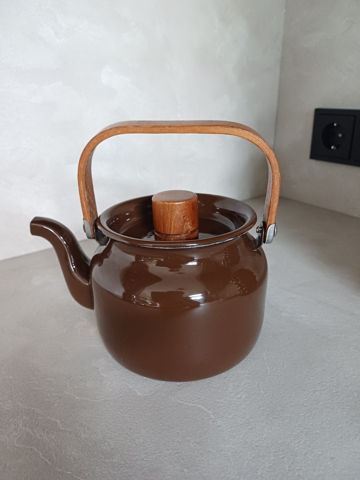 Te koop: Vintage emaille Van Nelle theepot met deksel, Ophalen