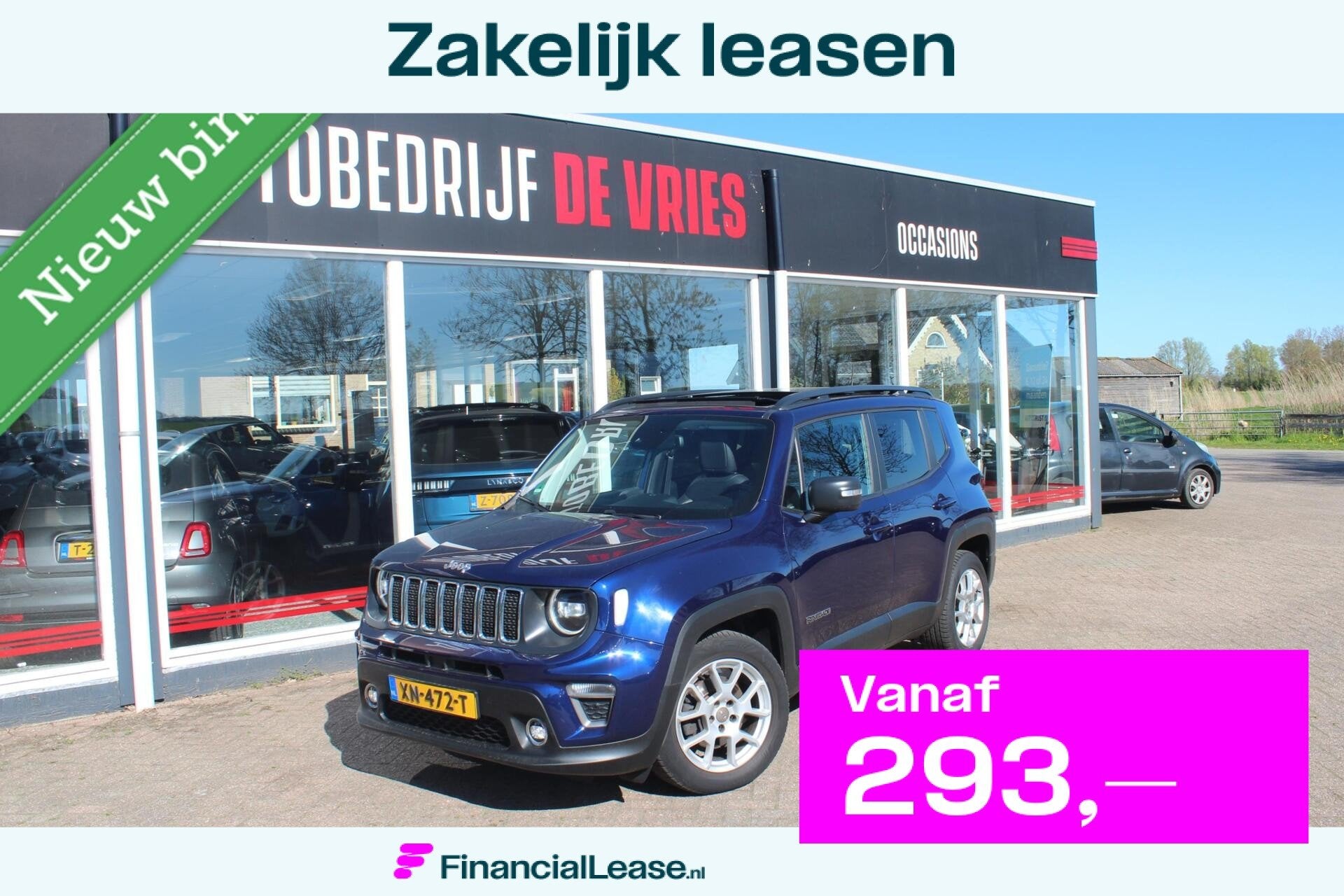Jeep Renegade 1.3T Freedom Pano/Leder/Adaptive-Cruise/Stoelv, Gebruikt, 4 cilinders, Blauw, Bedrijf