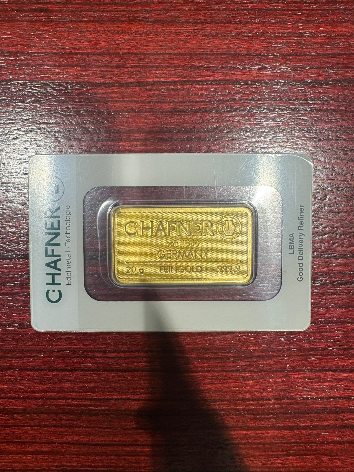 20 gram goudbaar C. Hafner met certificaat, Ophalen of Verzenden, Goud