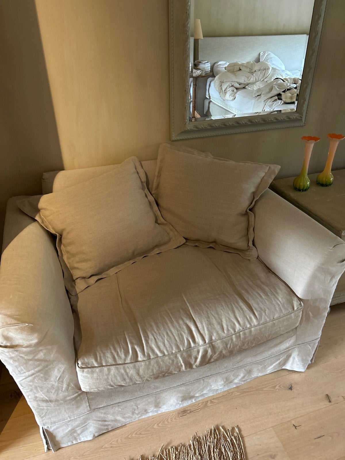 Loveseat Riviera Maison linnen stof, losse hoes, Huis en Inrichting, Fauteuils, Ophalen of Verzenden, Zo goed als nieuw, 75 tot 100 cm