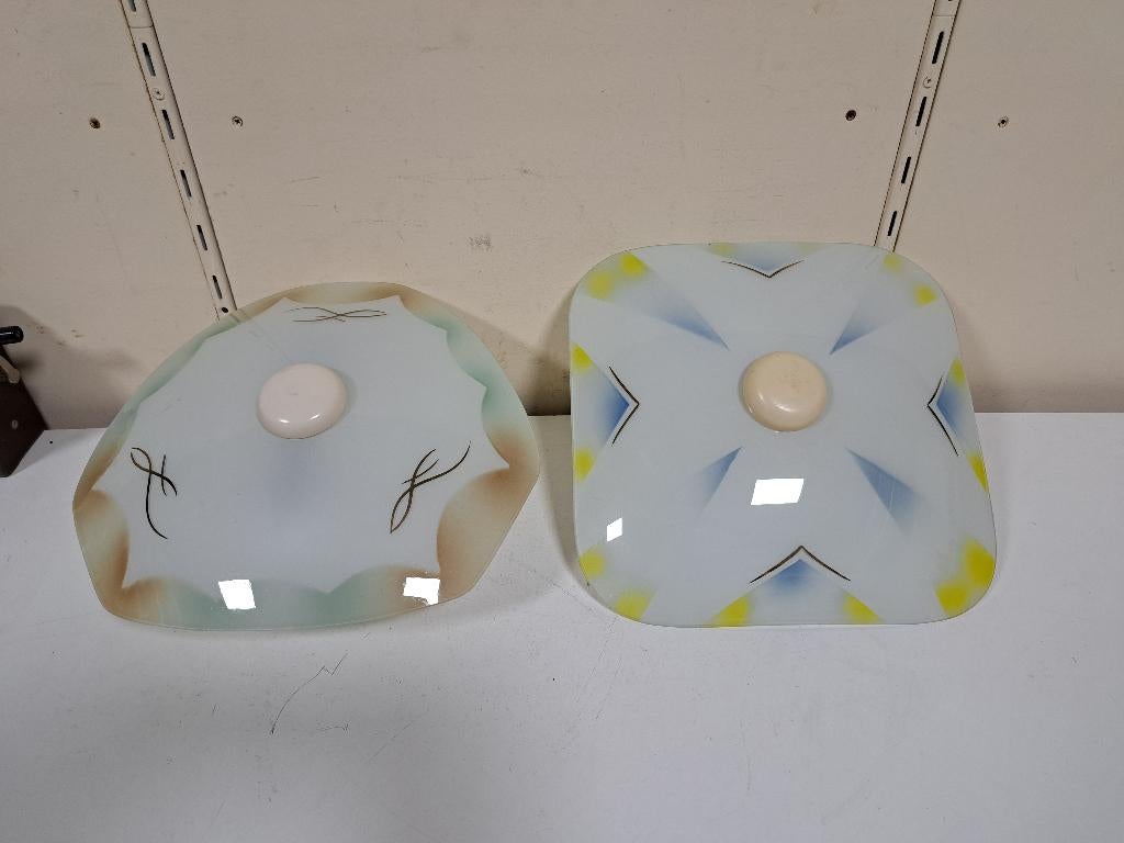 2 x vintage - retro plafondlamp glas jaren 60-70, Ophalen of Verzenden, Zo goed als nieuw, Glas, Retro