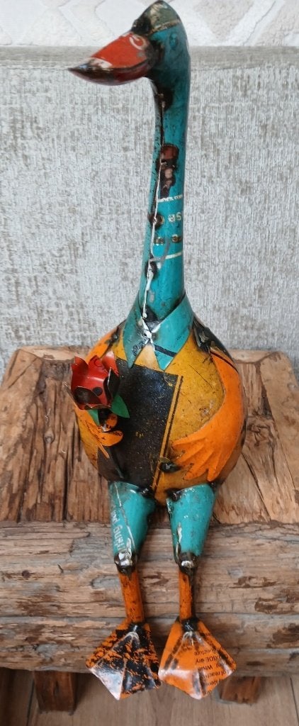 Gans van oud gerecycled blik verschillende kleuren H 53 cm, Ophalen of Verzenden, Zo goed als nieuw, Dier