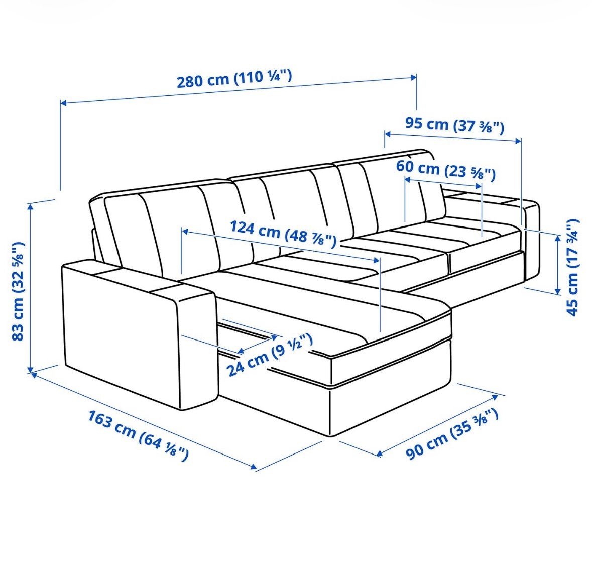 Kivik 3 zitsbank met chaise lounge - beige, Ophalen, Gebruikt, 75 tot 100 cm