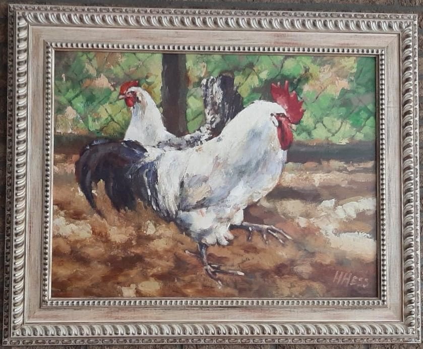 Witte haan met kip door Henri Hess, Ophalen
