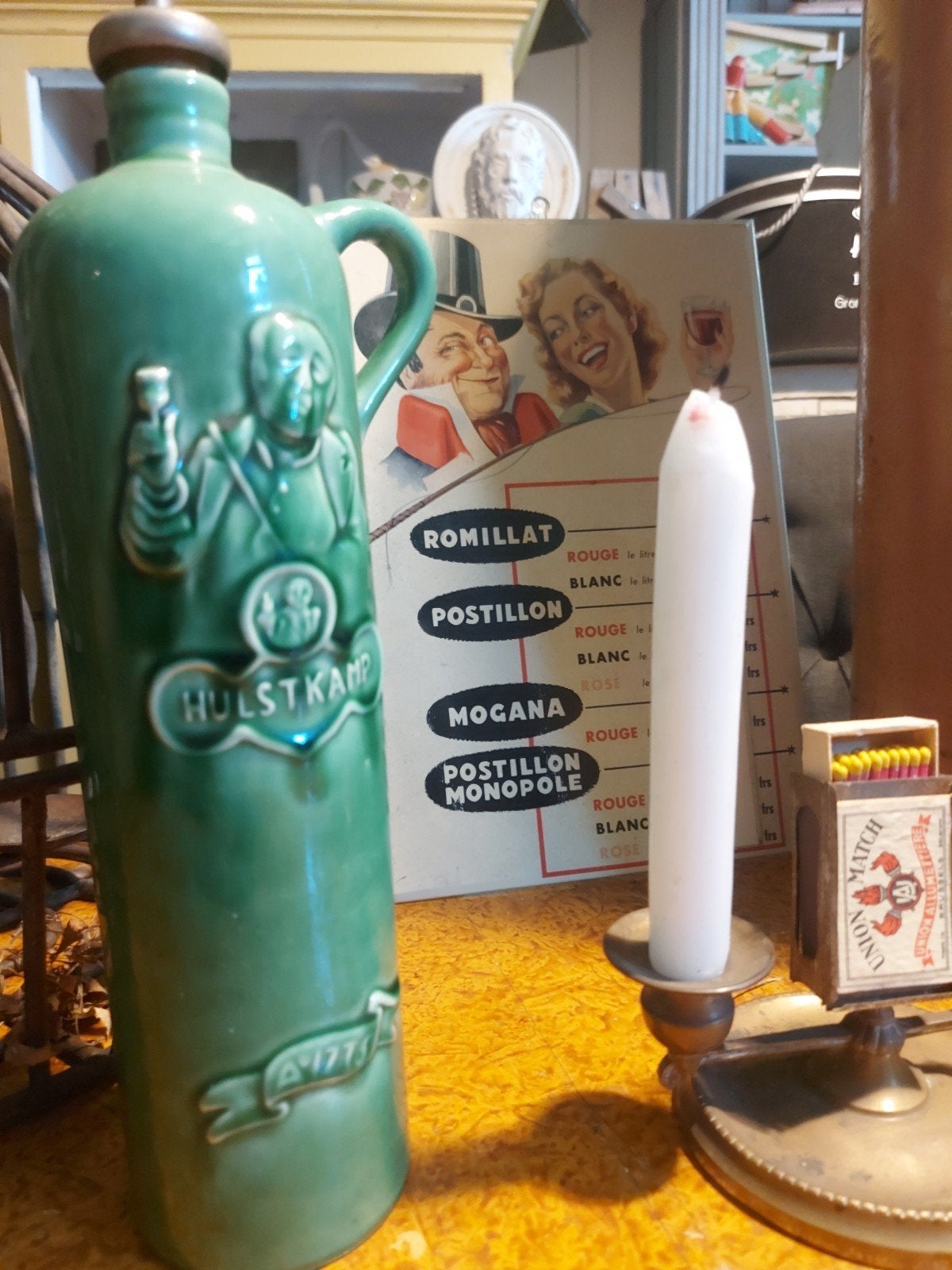 Antieke hulstkamp liter reclame kruik, Ophalen of Verzenden