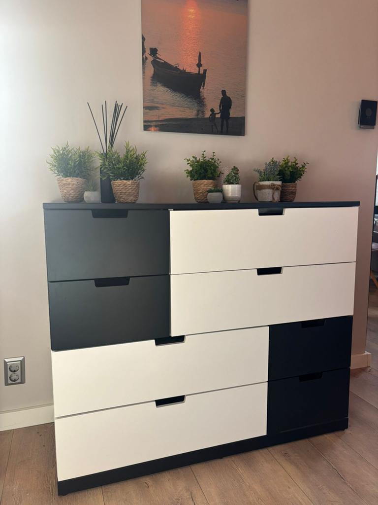 IKEA NORDLI ladekast wit/antraciet – 8 lades – nette staat, Huis en Inrichting, Ophalen, 100 tot 150 cm, Zo goed als nieuw, Met lade(s)