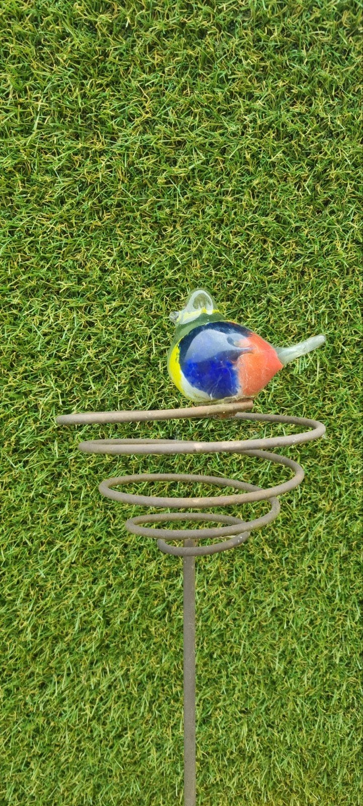 Glazen vogeltje op metalen staaf van +-1.5meter, Tuin en Terras, Tuinbeelden, Ophalen, Metaal, Overige typen