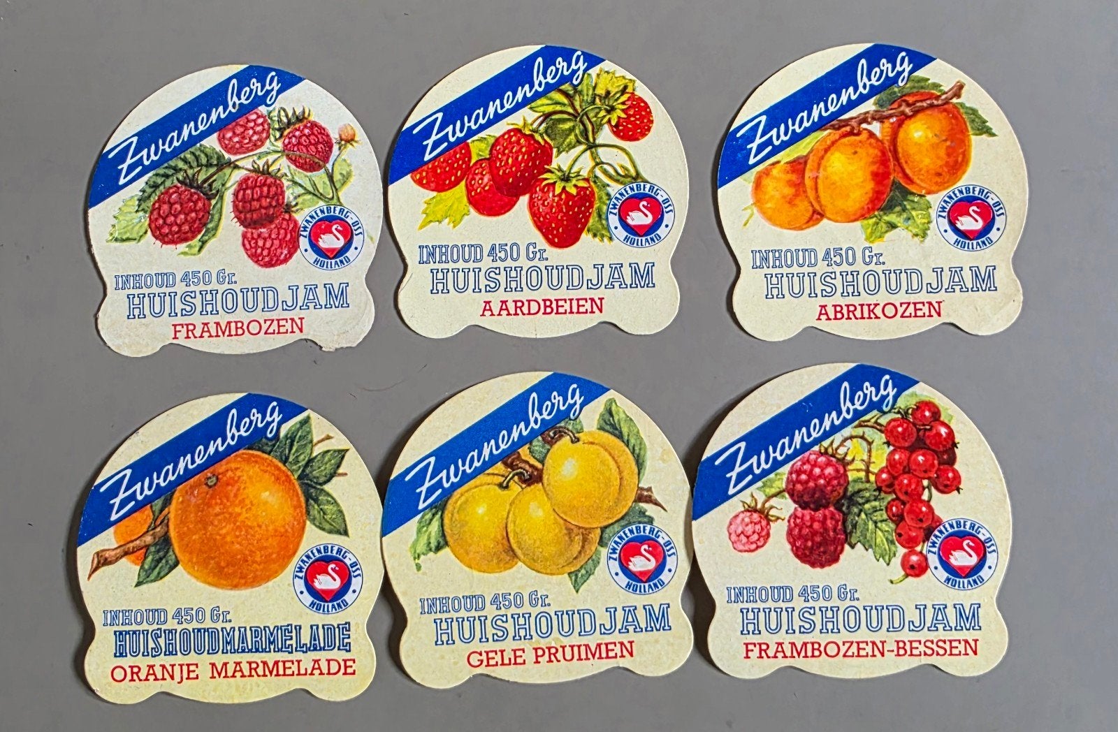 086) 6 ORIGINELE JAM ETIKETTEN ZWANENBERG OSS- 1950- 1965, Verzamelen, Verzenden, Gebruikt, Overige typen