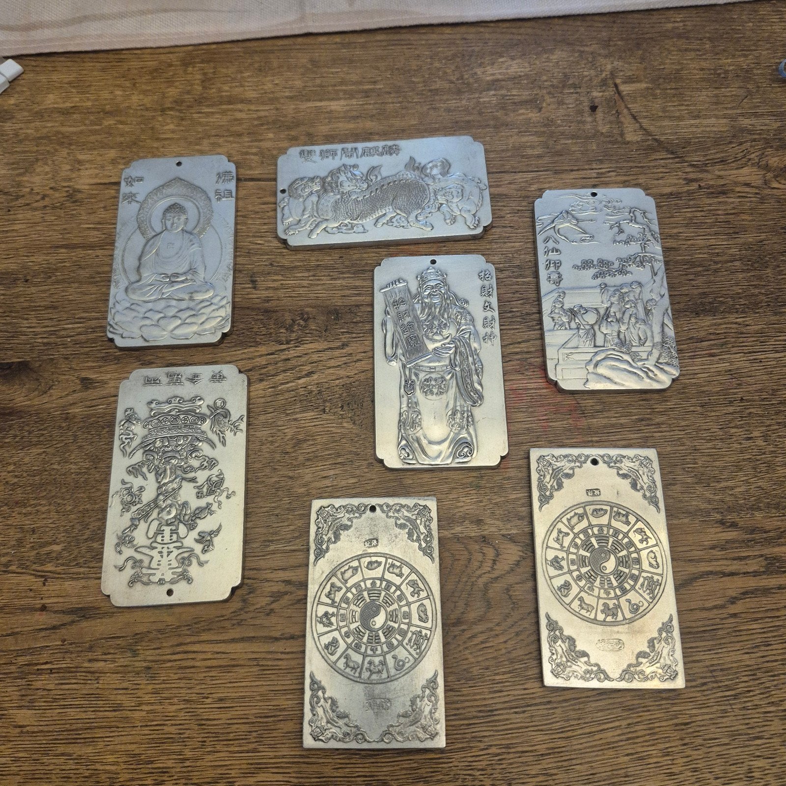 Set van 6 Chinese plaquettes met reliëf, Ophalen of Verzenden, Zilver