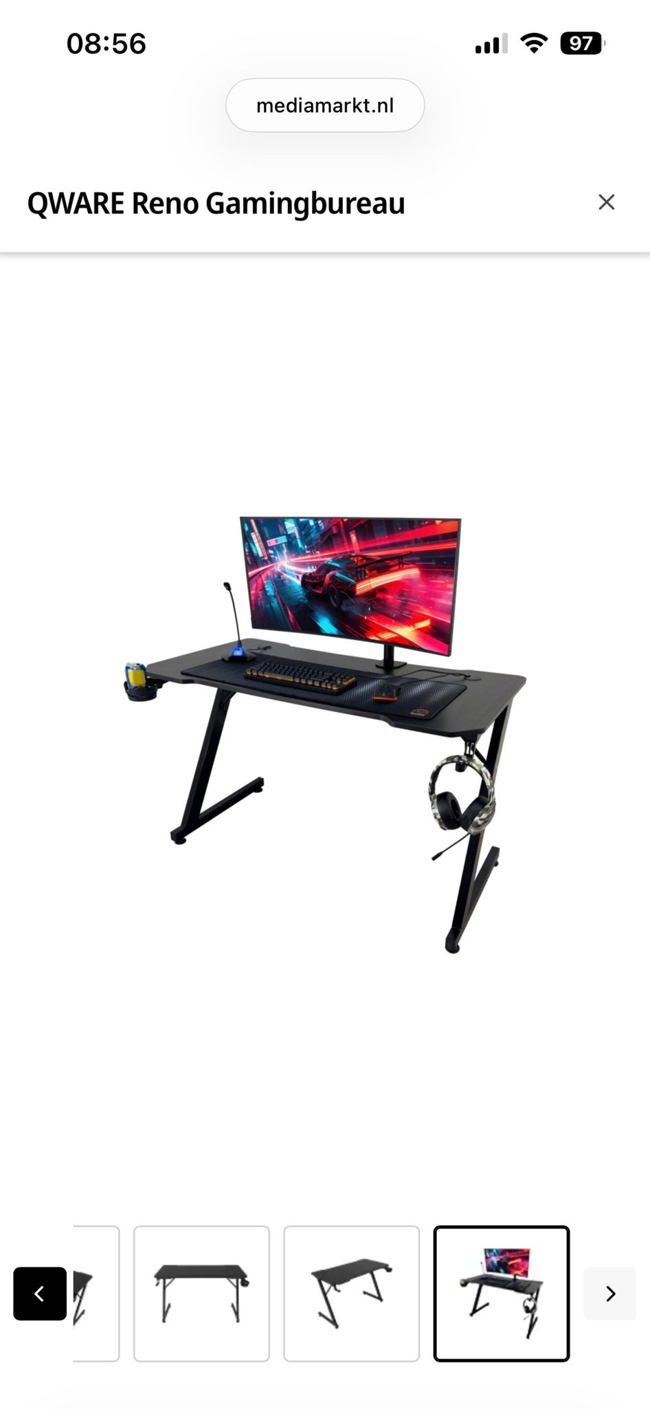 QWARE Reno Gamingbureau - Nieuw in doos, 70 tot 120 cm, Nieuw, Ophalen of Verzenden, Metaal