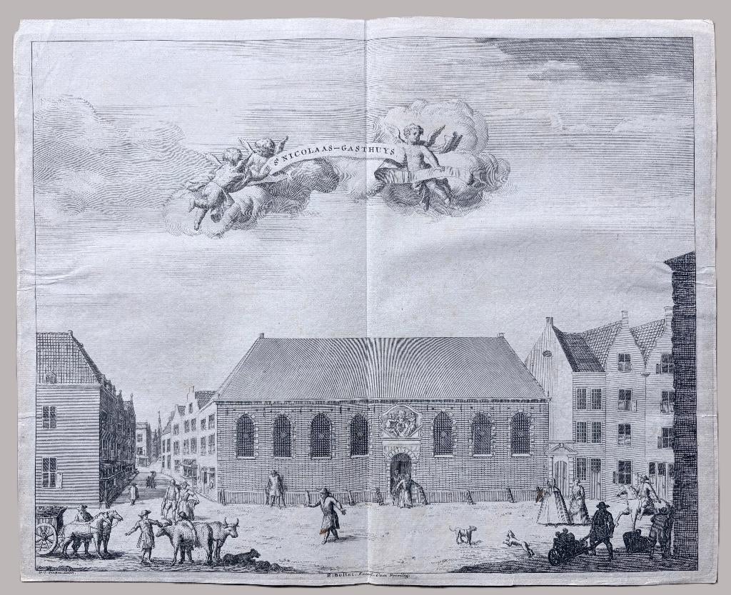 (ca. 1730) St. Nicolaasgasthuis, Den Haag –  Reinier Boitet, Antiek en Kunst, 28 cm, Verzenden, Stadsgezicht, 38 cm