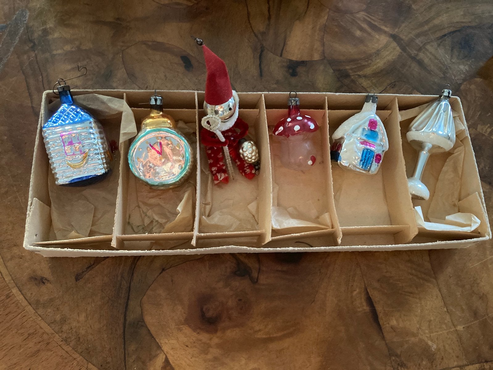 Oude kerstbal huis lamp paddenstoel klok schoorsteenveger, Ophalen of Verzenden, Gebruikt