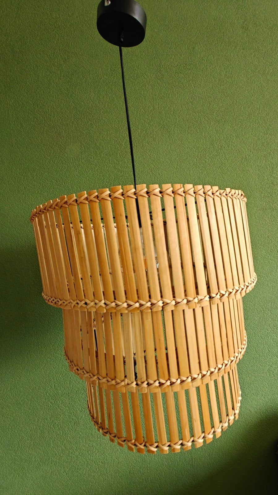 Bamboe hanglamp - Natuurlijke uitstraling, Bohemian, Natuurlijk, Modern, Natuurlijk materiaal, Zo goed als nieuw, E27 (groot)