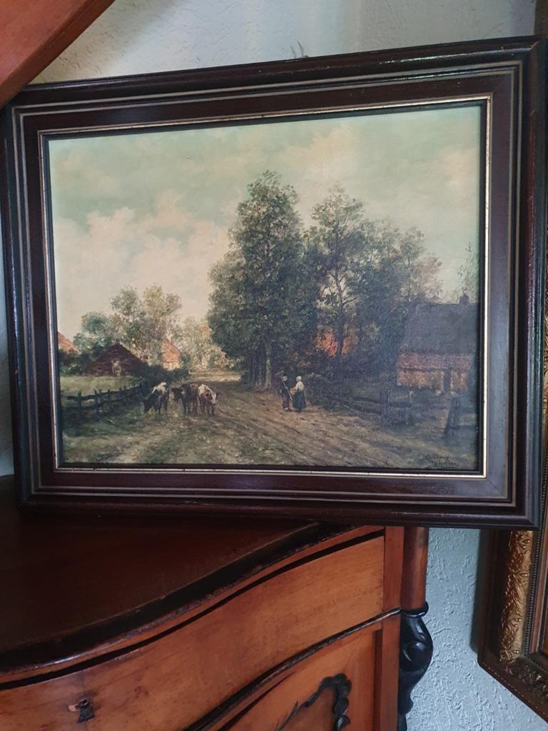 Oud Hollands Landschap Schilderij met Koeien, Antiek en Kunst, Ophalen of Verzenden