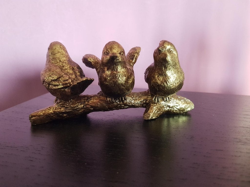 goudkleurig beeldje vogeltjes op tak goud vogels, Ophalen of Verzenden, Zo goed als nieuw, Dier