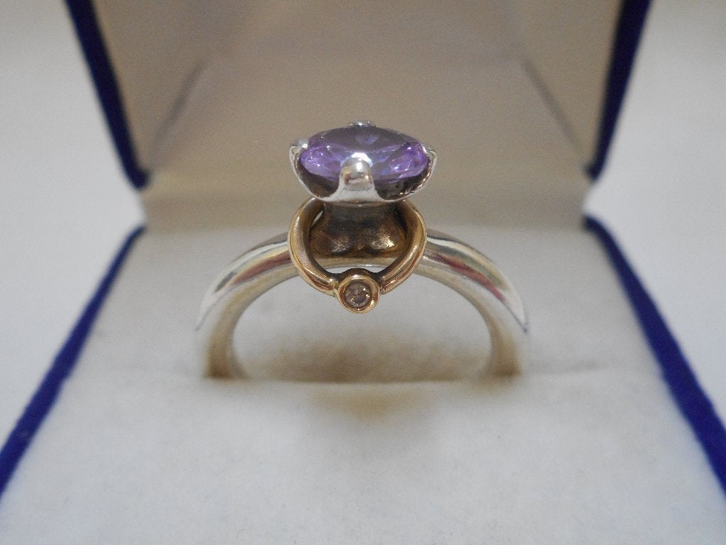 Pandora Zilveren Orbit Ring met goud en Diamantje nr.813, Verzenden, Zo goed als nieuw, 17 tot 18, Met edelsteen