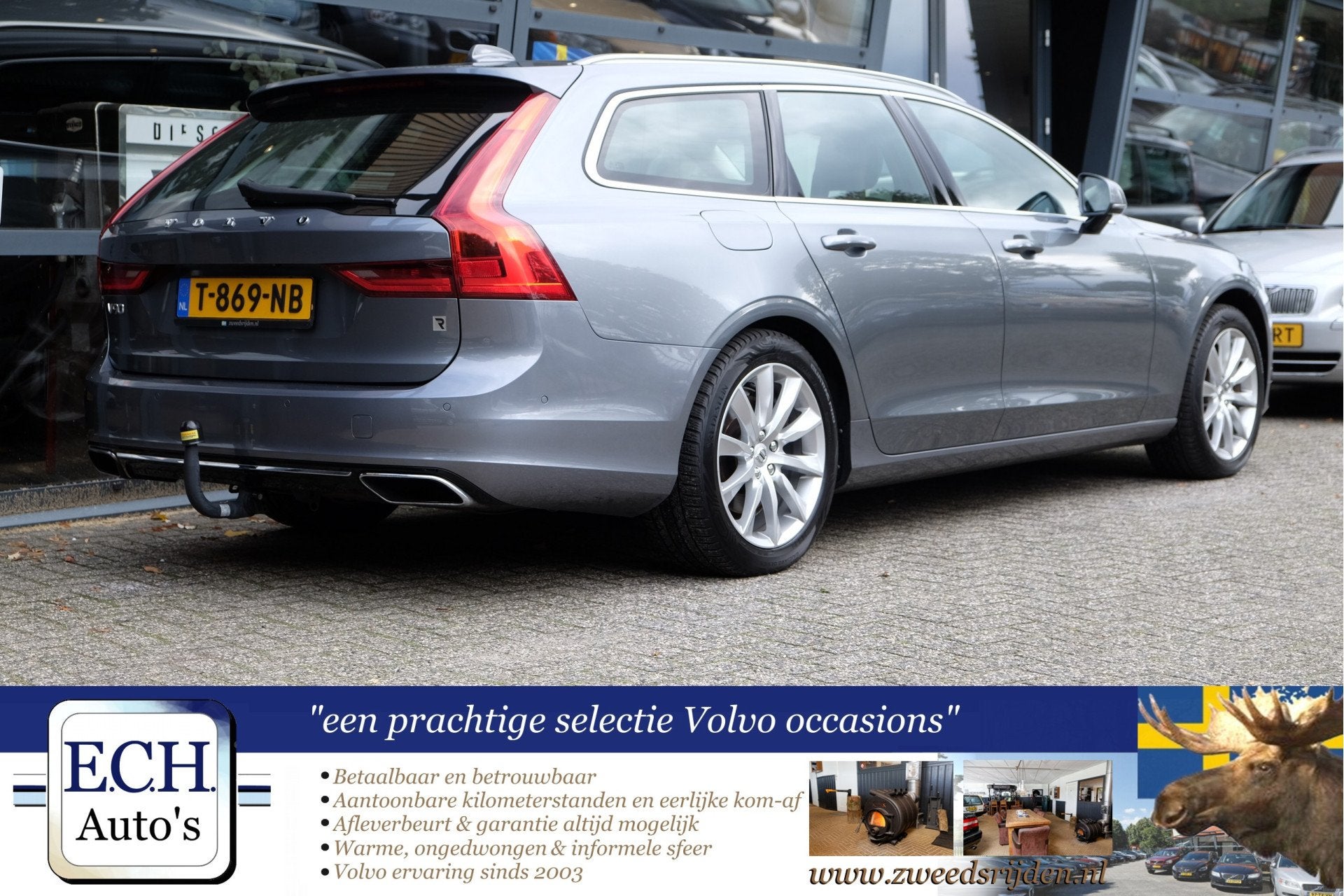Volvo V90 2.0 T8 AWD Leer, Navi, Apple CarPlay, Adaptieve CC, Automaat, Dealer onderhouden, 4 cilinders, 120 €/maand
