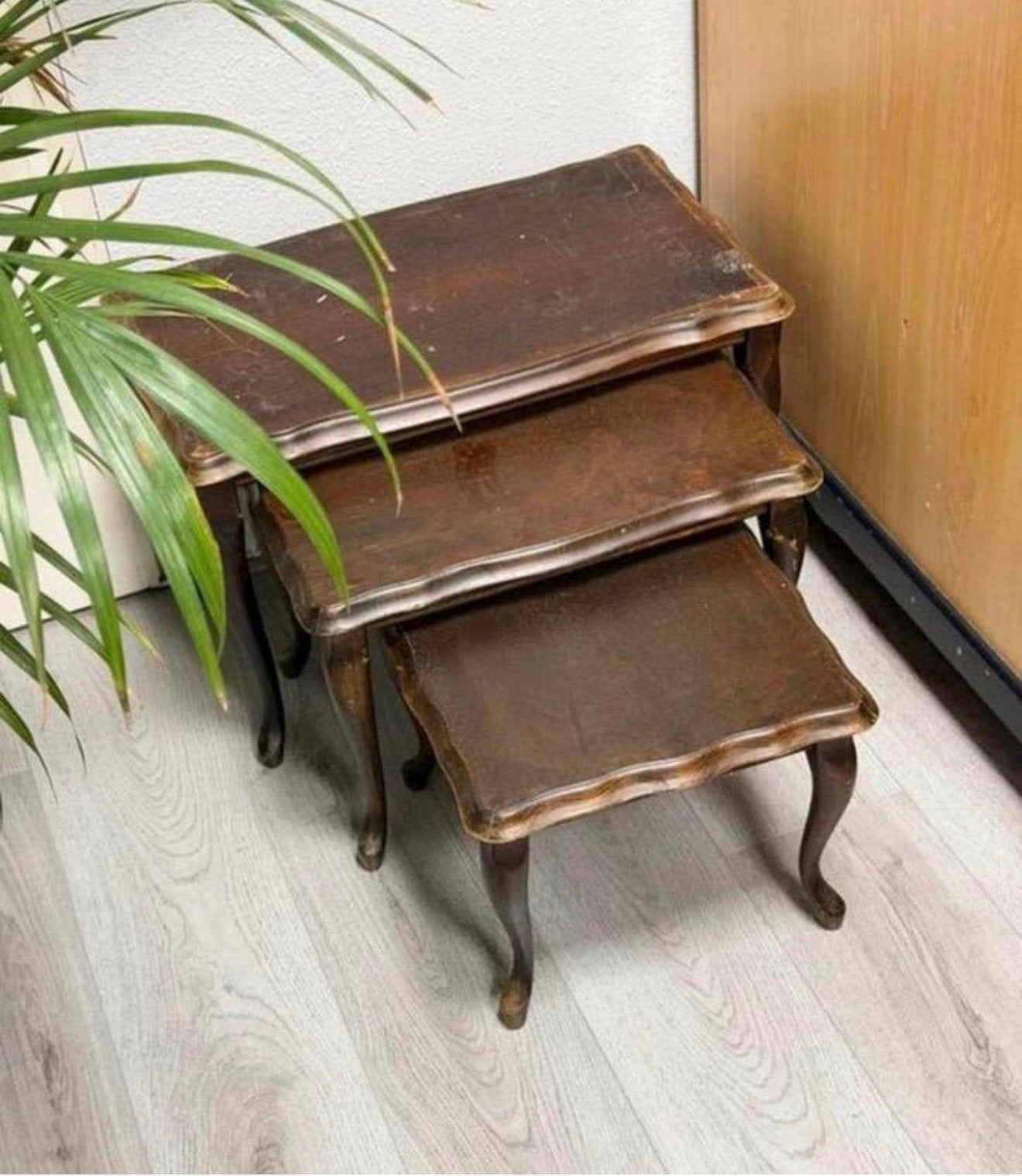 3 Louis XV-stijl nesttafels vintage hout houten bijzettafels, Ophalen of Verzenden