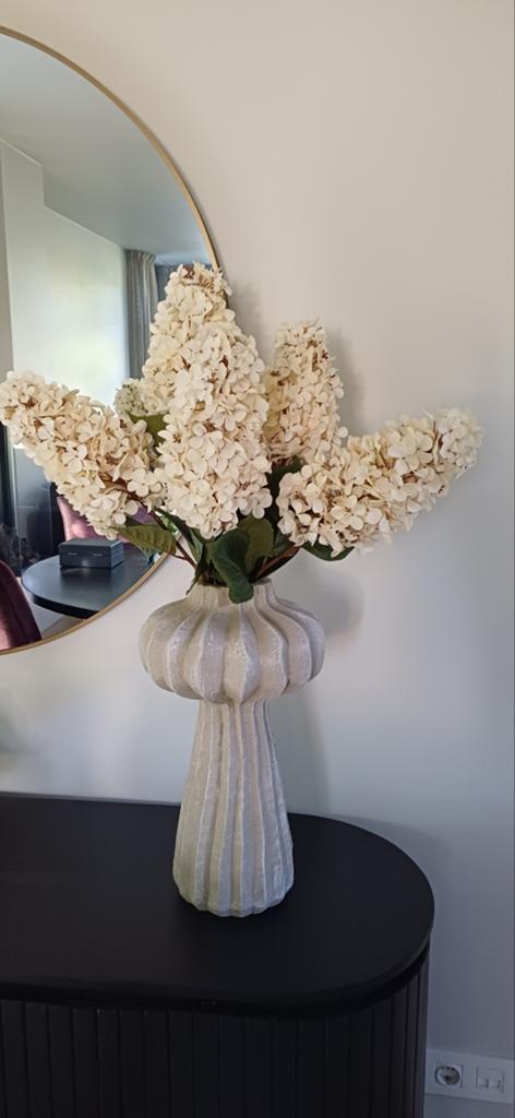 Vaas met 5 zijde bloemen - Hydrangea look, Ophalen, Steen, Overige kleuren, 50 tot 75 cm