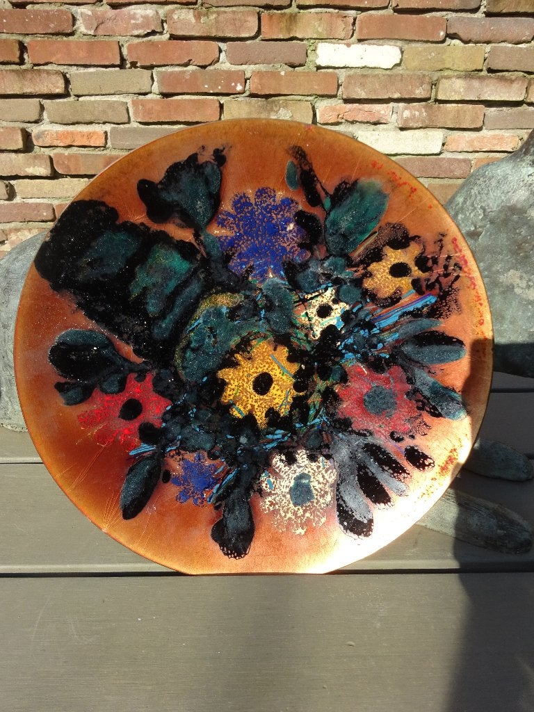 Gesig. kunstemaille - vaas bloemen- Zagreb Dekor Joegoslavie, Ophalen of Verzenden