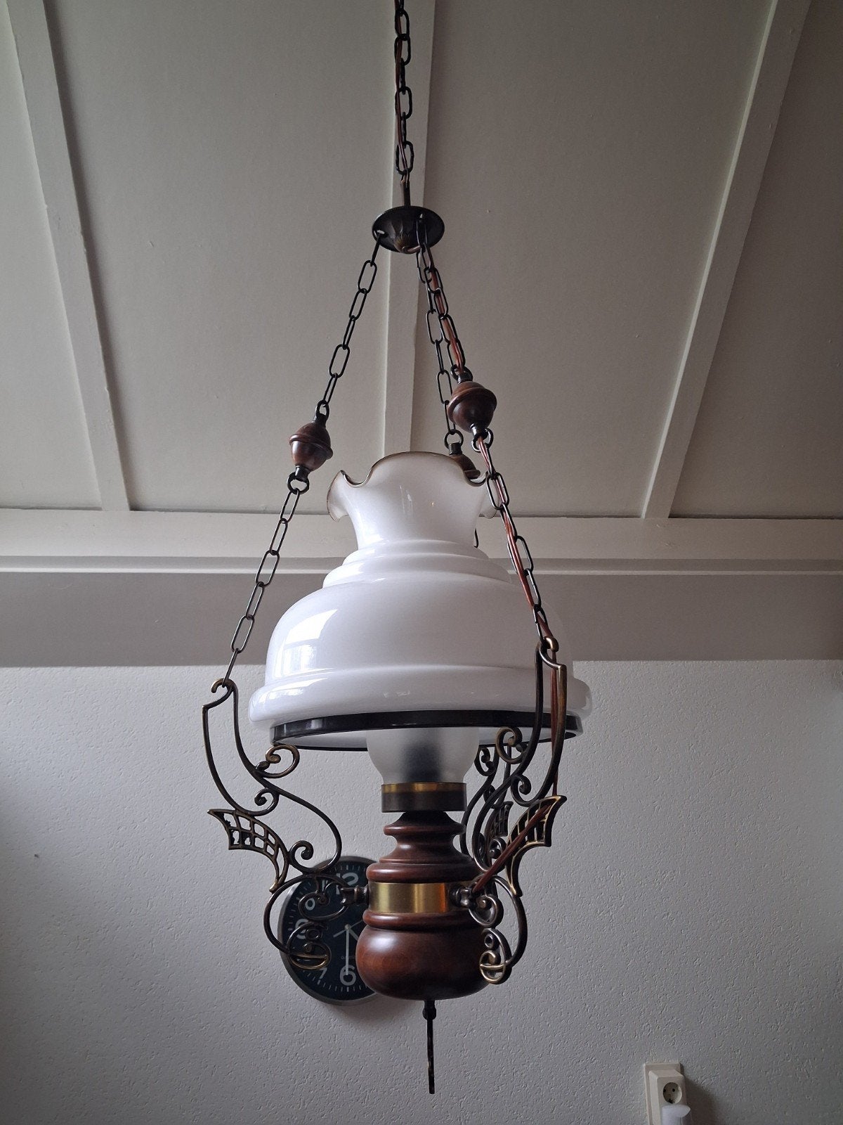Mooie hanglamp met melkglas en hout, Ophalen, Gebruikt, Glas, Klassiek
