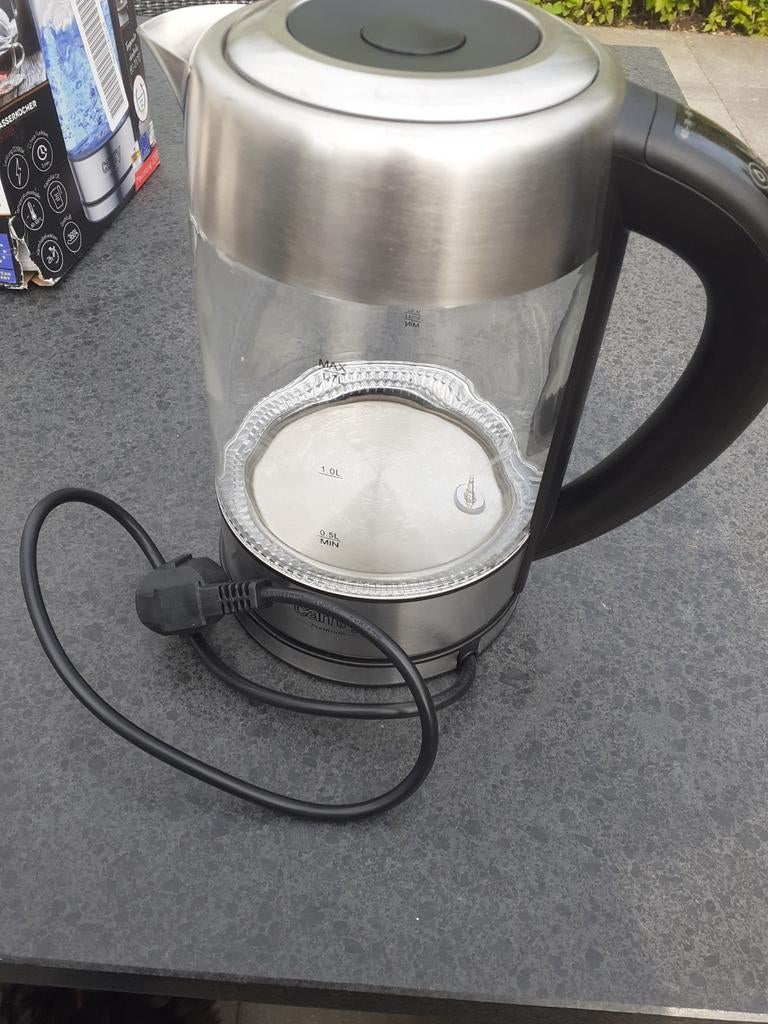 Glazen waterkoker met temperatuurregeling en RVS accenten, Minder dan 1 liter, Ophalen of Verzenden, Zo goed als nieuw, Rvs