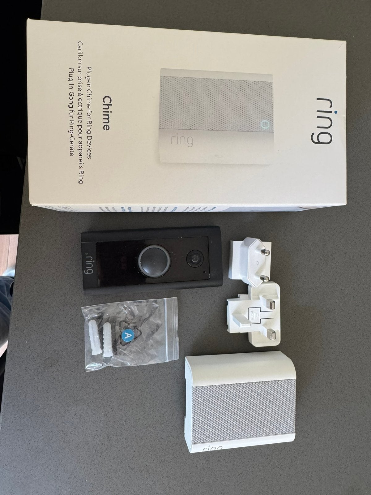 Ring deurbel+chime, incl. verpakking en handleiding ed, Ophalen, Ingebouwde camera, Zo goed als nieuw, Bedraad