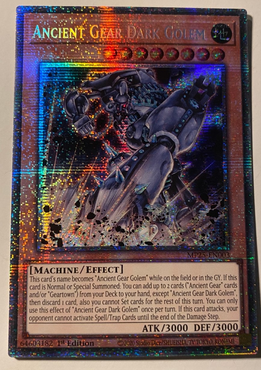 Yu-Gi-Oh! Ancient Gear Dark Golem MP25 1st Starlight Rare !, Ophalen of Verzenden, Zo goed als nieuw, Losse kaart, Foil