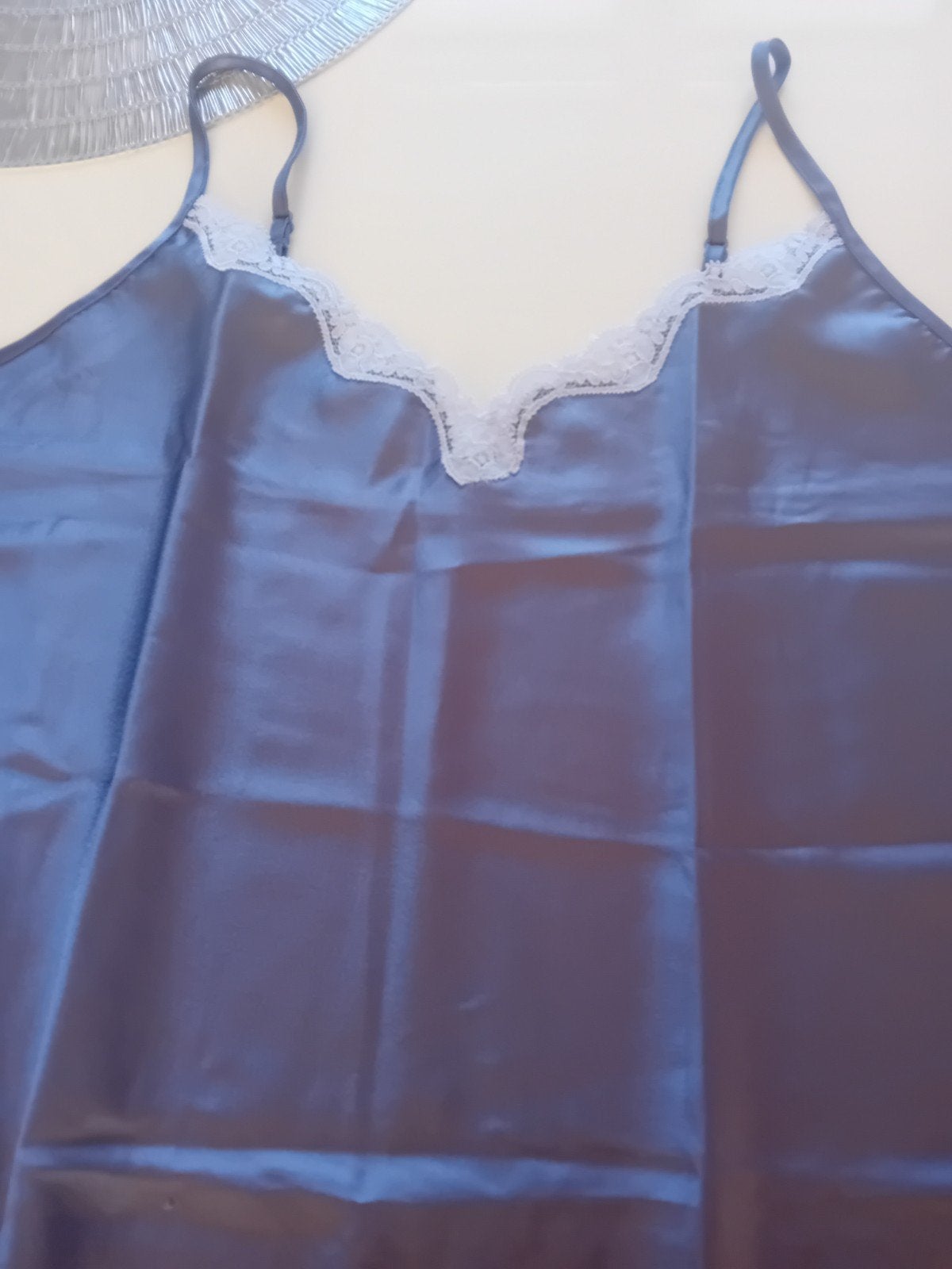 Satijnen Nachtjapon met Kant - Blauw M/L, Ophalen of Verzenden, Blauw, Nachtkleding