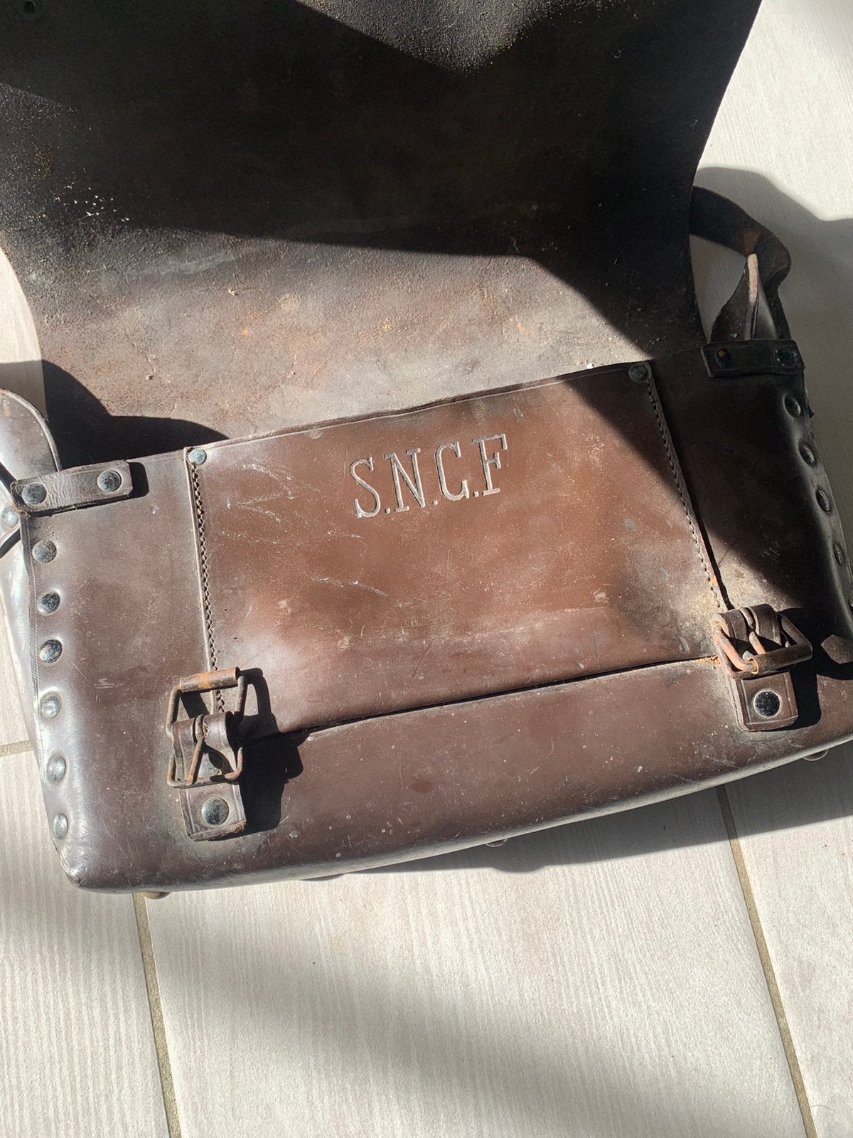 Fraaie vintage leren Franse spoorwegen(SNCF)tas, Ophalen of Verzenden, Bruin, Leer