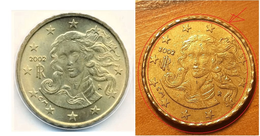 10 Euro Cent Italy 2002 R MUNT ERROR  RANDFOUT, Losse munt, Goud, Ophalen of Verzenden, Italië