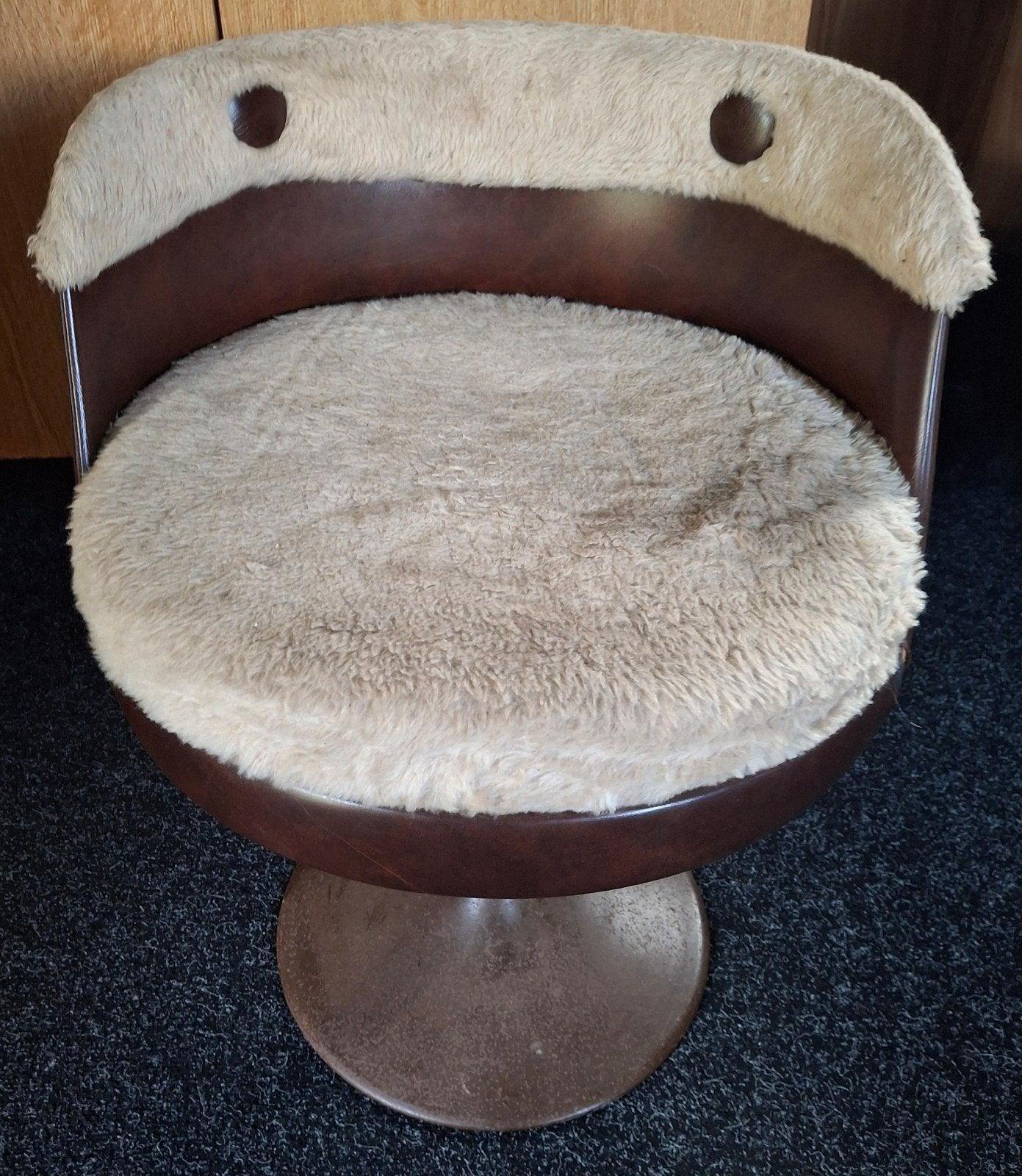Vintage stoel  Bruin Leer & Teddy Stof, Ophalen