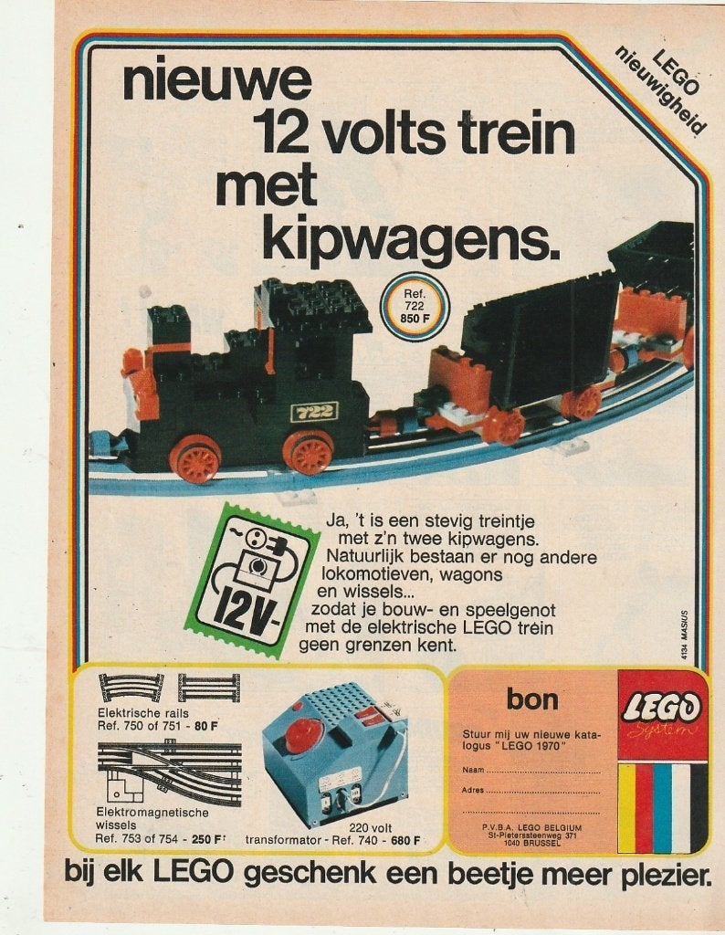 Retro reclame 1970 Lego speelgoed trein & kipwagens, Verzenden, Overige typen