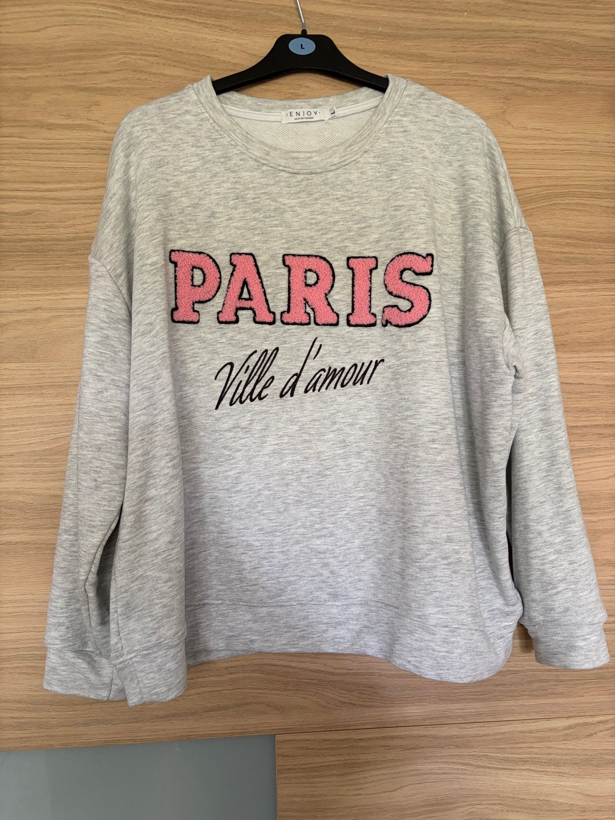 ENJOY Dames Trui - Maat XL - Grijs met 'Paris' opdruk, Ophalen of Verzenden, Gedragen, Maat 46/48 (XL) of groter, Grijs