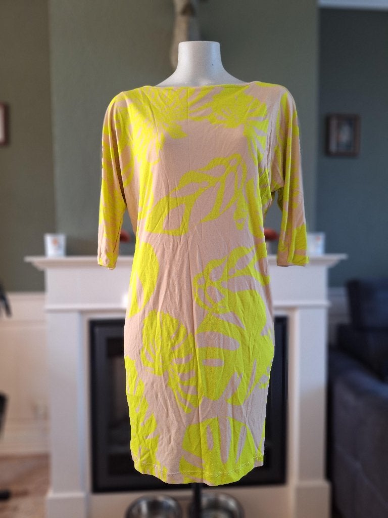 Giovane nude lime geel jurk gevoerd NL 36, Kleding | Dames, Verzenden, Geel, Zo goed als nieuw, Knielengte