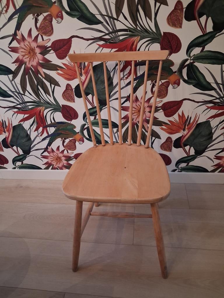 Edsby vintage houten stoel met spijlen uit de jaren 50-60, Gebruikt, Vintage, Scandinavisch, Overige kleuren, Ophalen of Verzenden